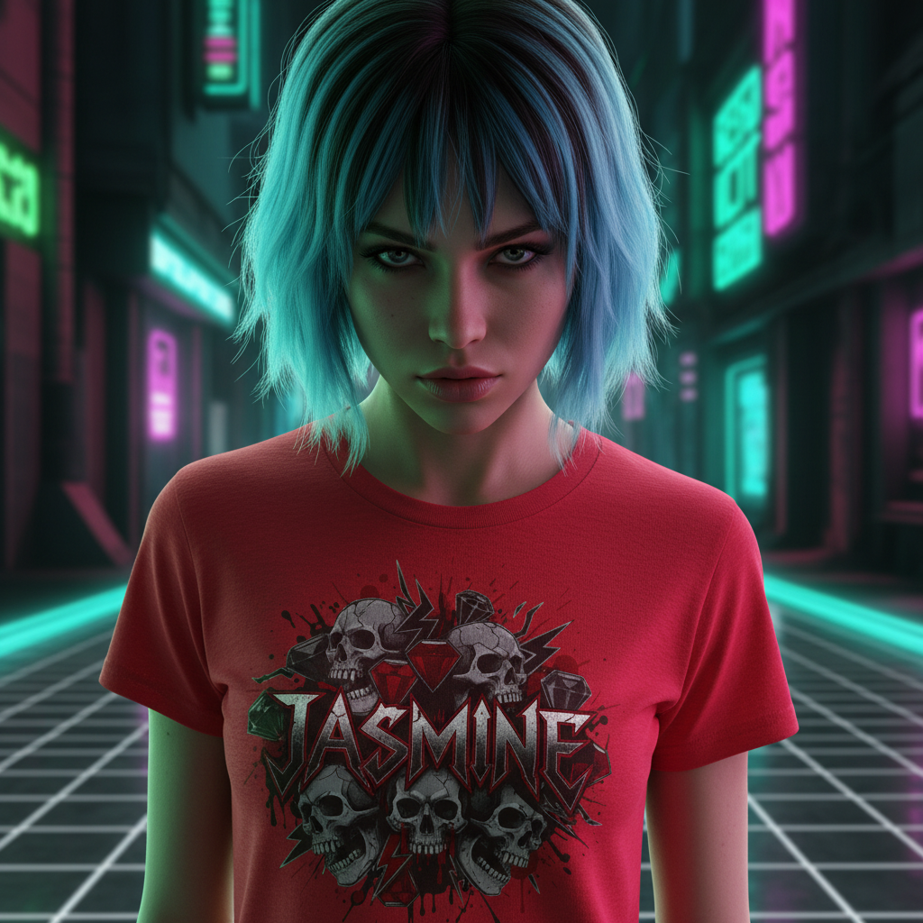 Skull Circle Graphic Tee — "JASMINE" Heavy Cotton Rock T-Shirt