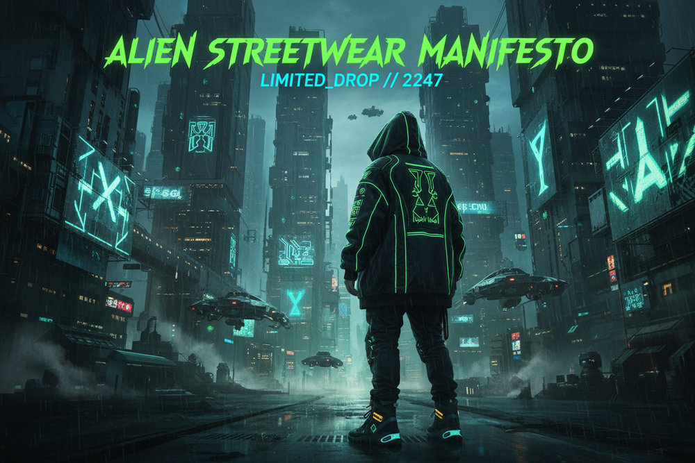 Alien streetwear manifesto artwork representing Exoticool limited drops, equality and outsider identity