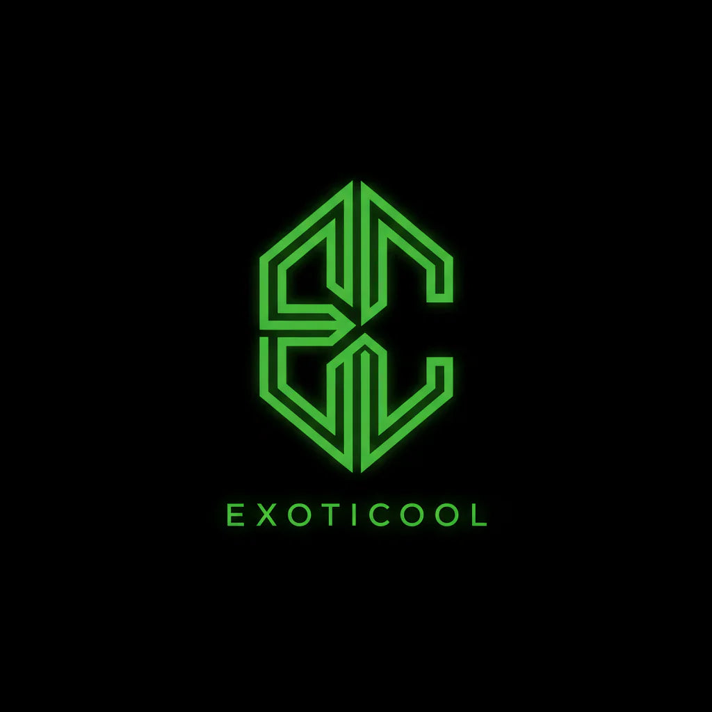 Exoticool Logo in neon green with black background