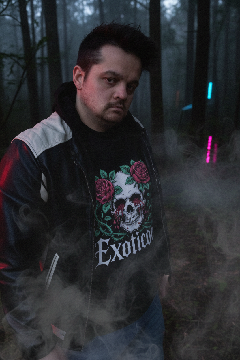 Exoticool-System-Glitch-Alien-Streetwear-Tee-Dark-Forest-Neon-Fog-Cinematic-Editorial