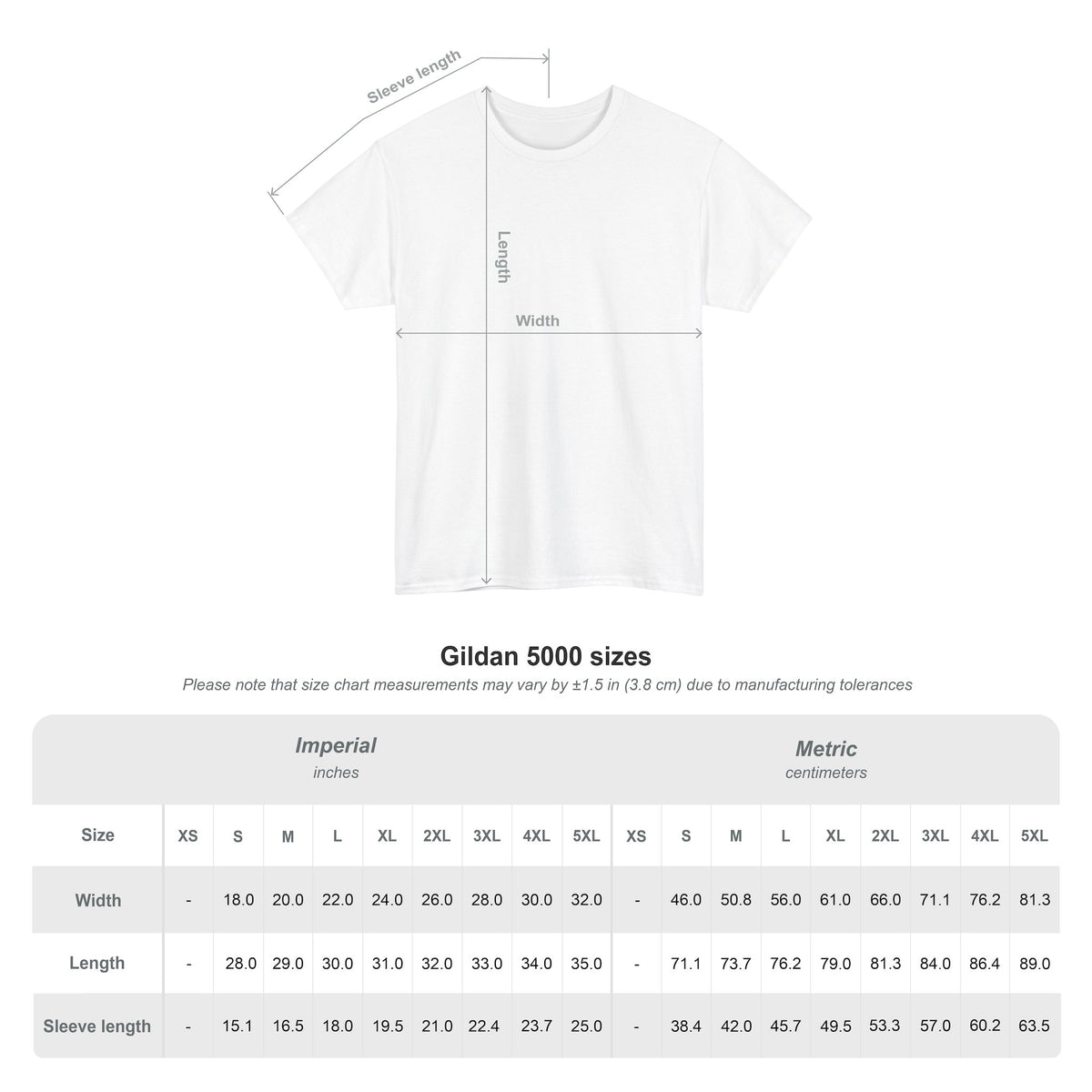 Caffeinated & Compensated graphic T-shirt size chart and garment measurements