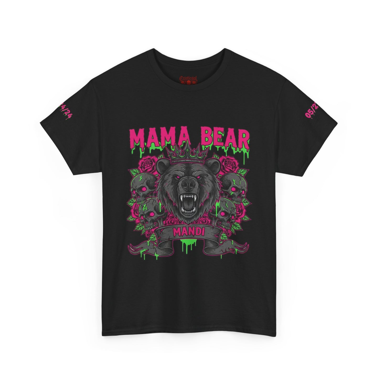 Momma Bear Floral Skull Tee — Bold Gothic Bear Graphic