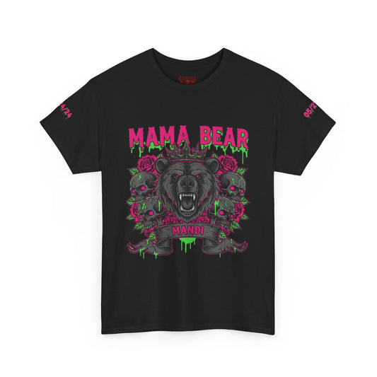 Momma Bear Floral Skull Tee — Bold Gothic Bear Graphic