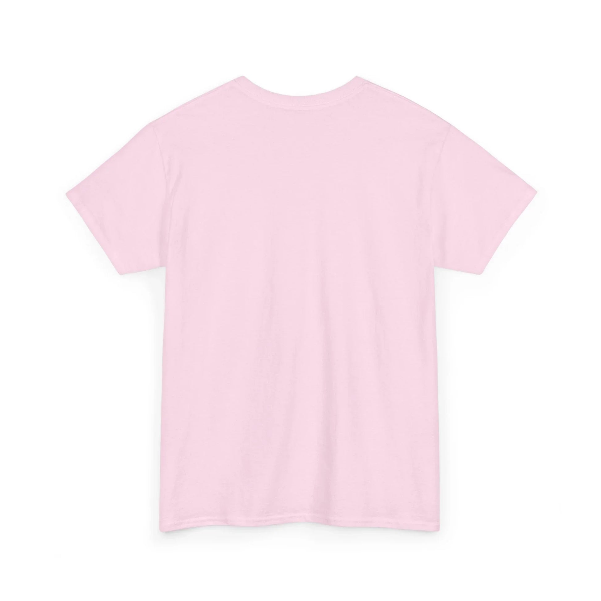 Back view of plain light pink cotton t-shirt on white background