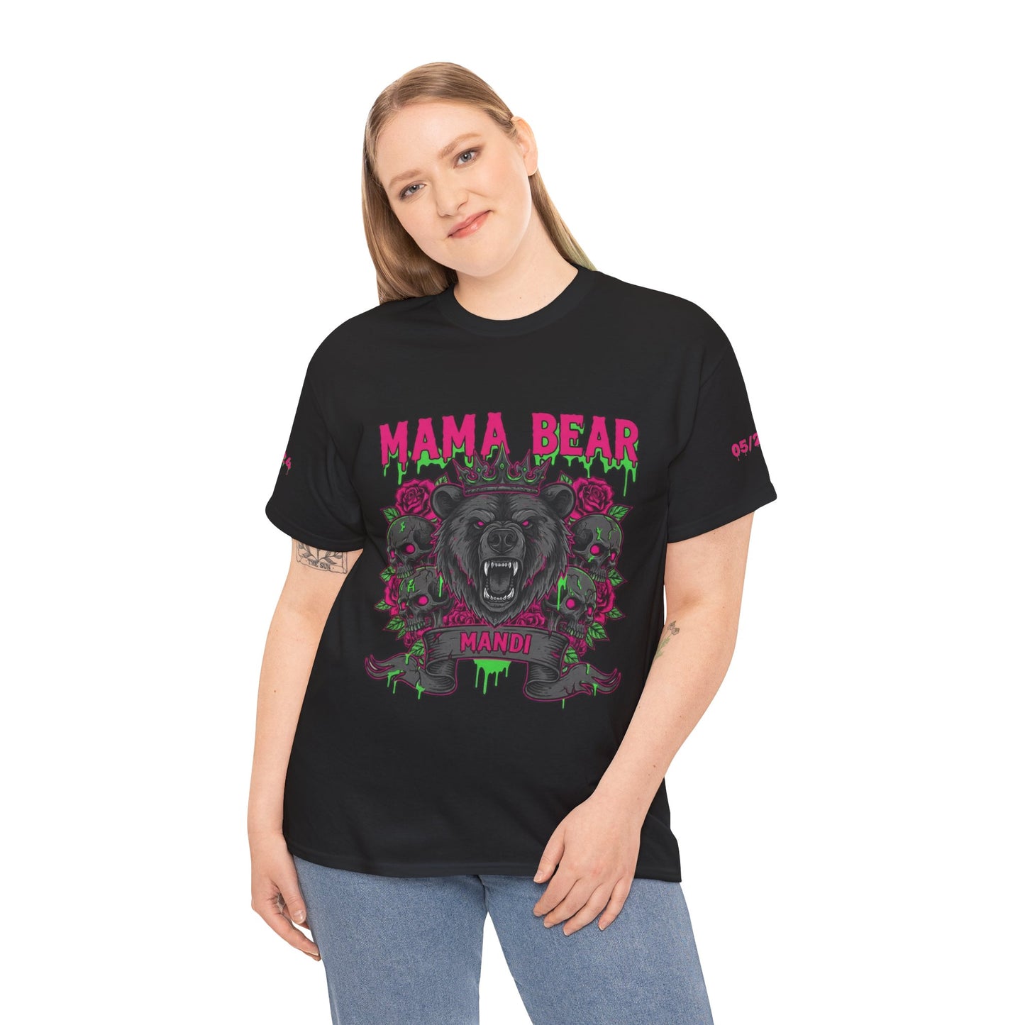 Momma Bear Floral Skull Tee — Bold Gothic Bear Graphic