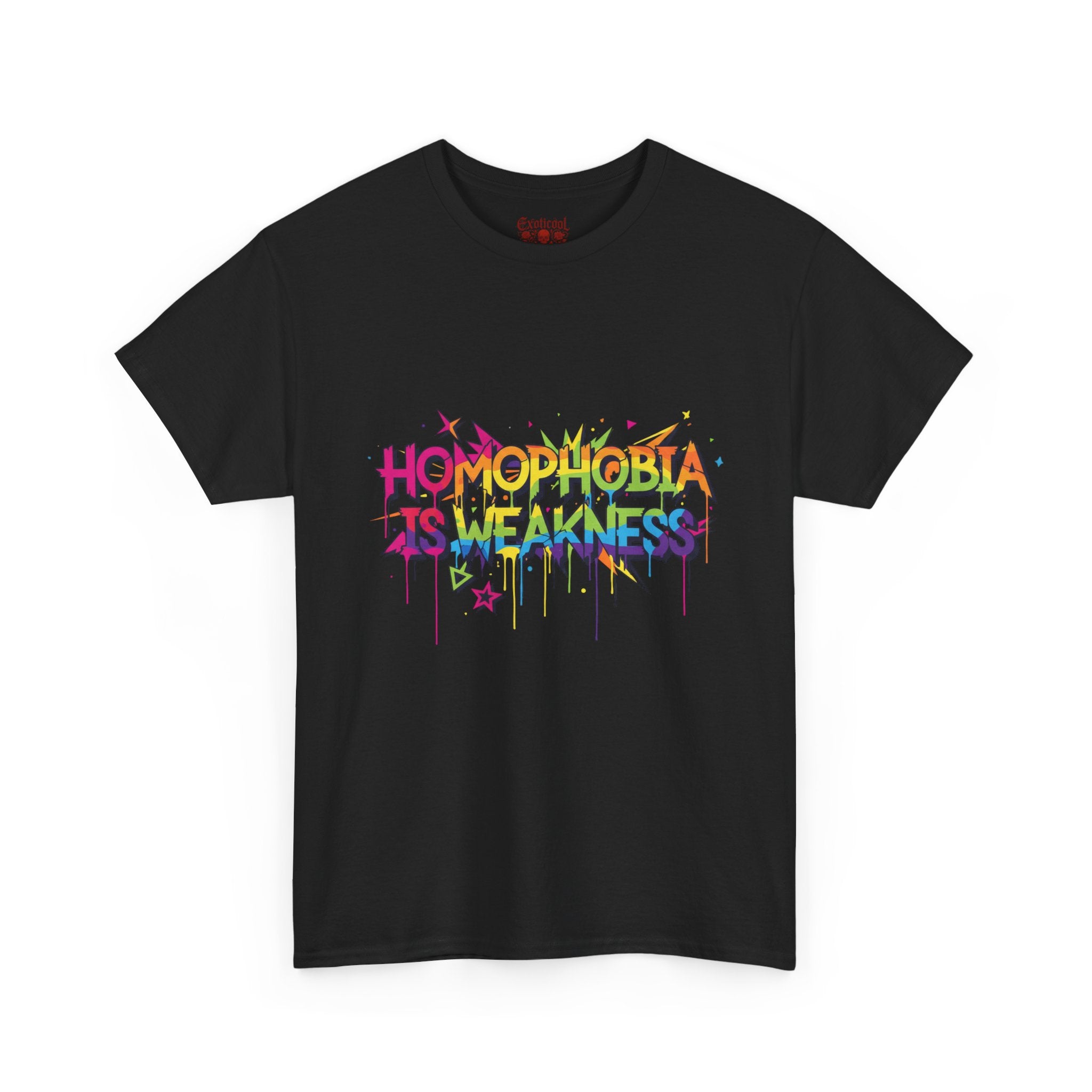 "Homophobia Is Weakness" Rainbow Graffiti T-Shirt Black