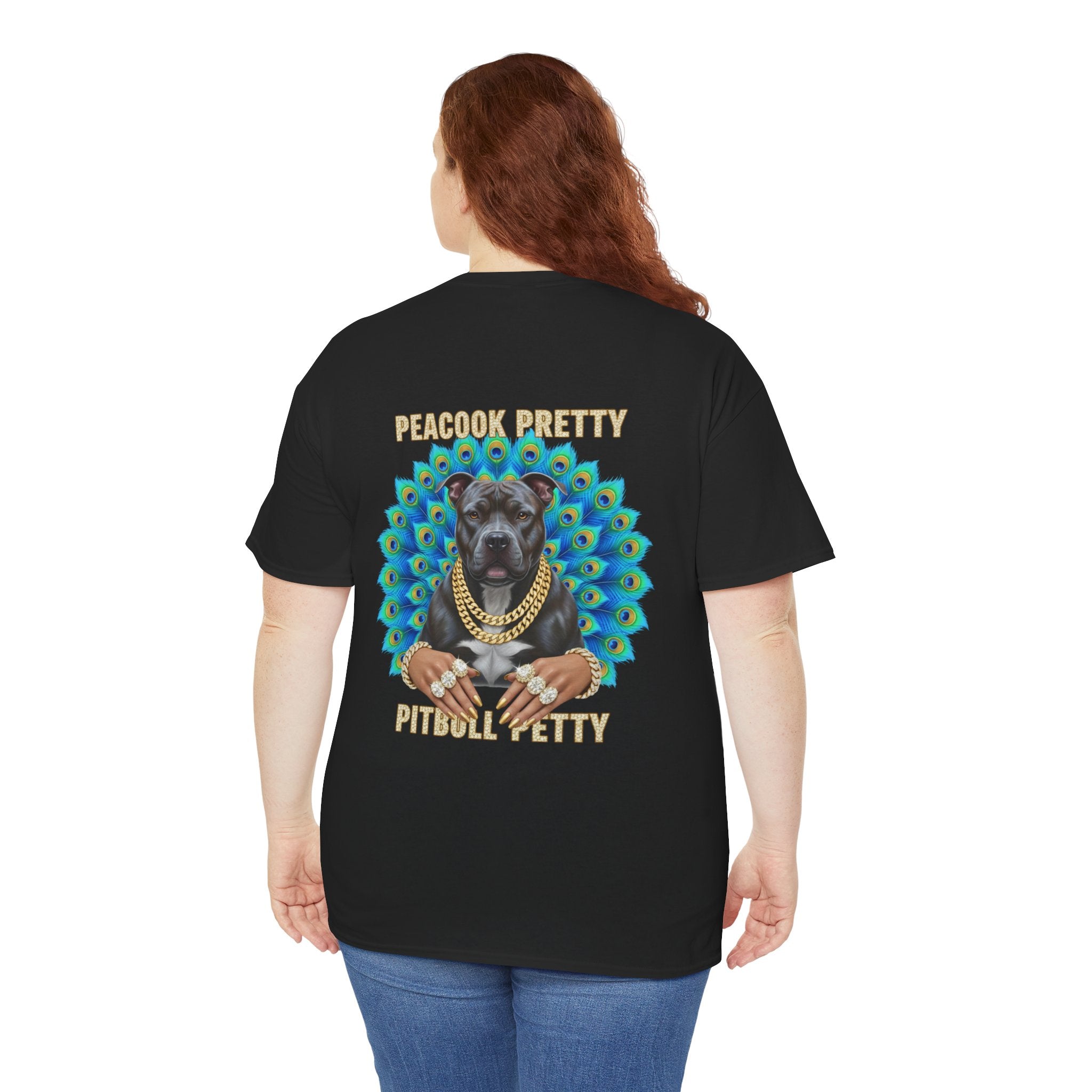 Peacock Pretty Pitbull Tee — Bold Peacock & ‘Nicki’ Graphic T-Shirt
