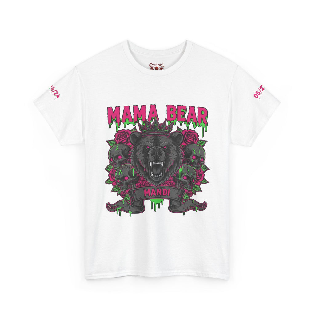 Momma Bear Floral Skull Tee — Bold Gothic Bear Graphic White