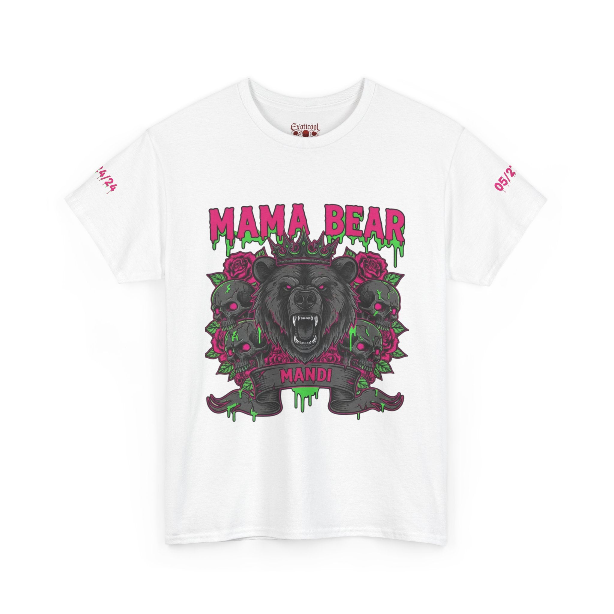 Momma Bear Floral Skull Tee — Bold Gothic Bear Graphic White