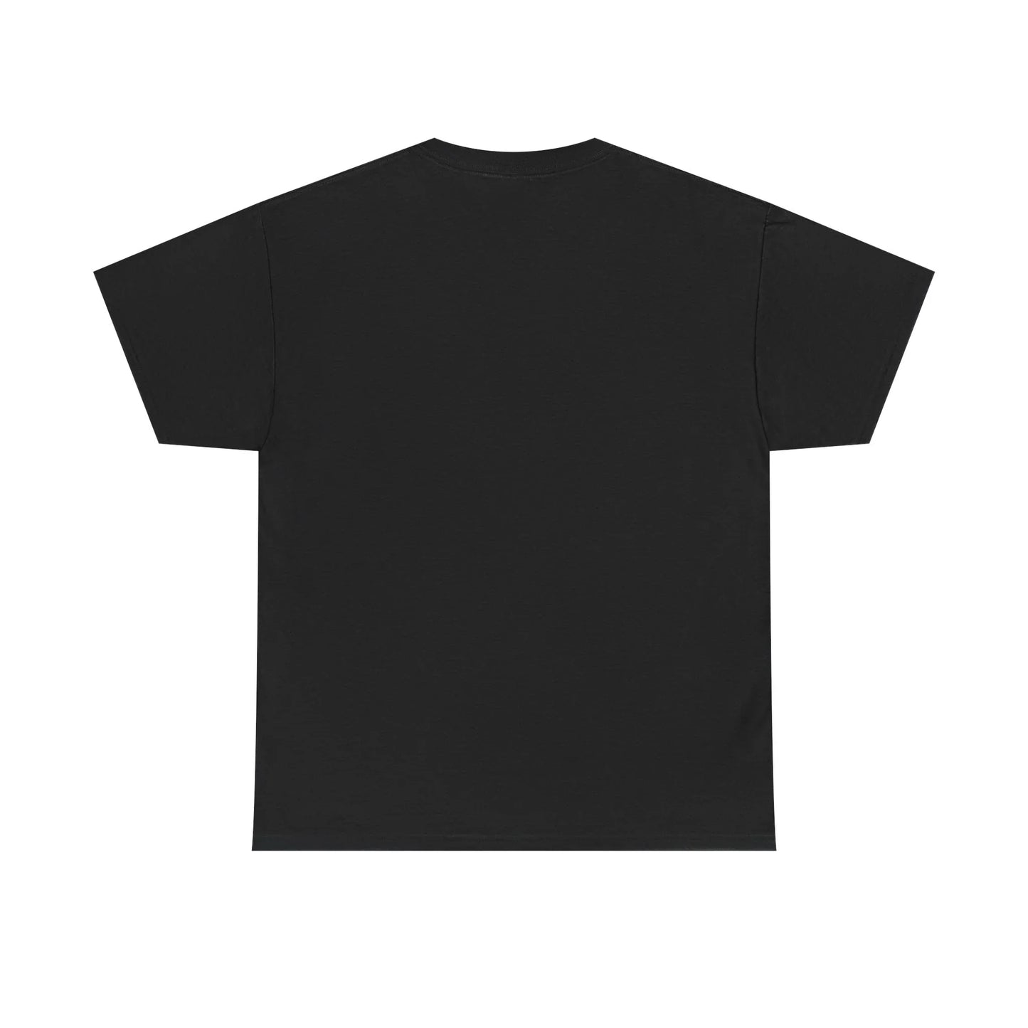 Plain black short sleeve t-shirt flat lay, basic unisex cotton tee back view