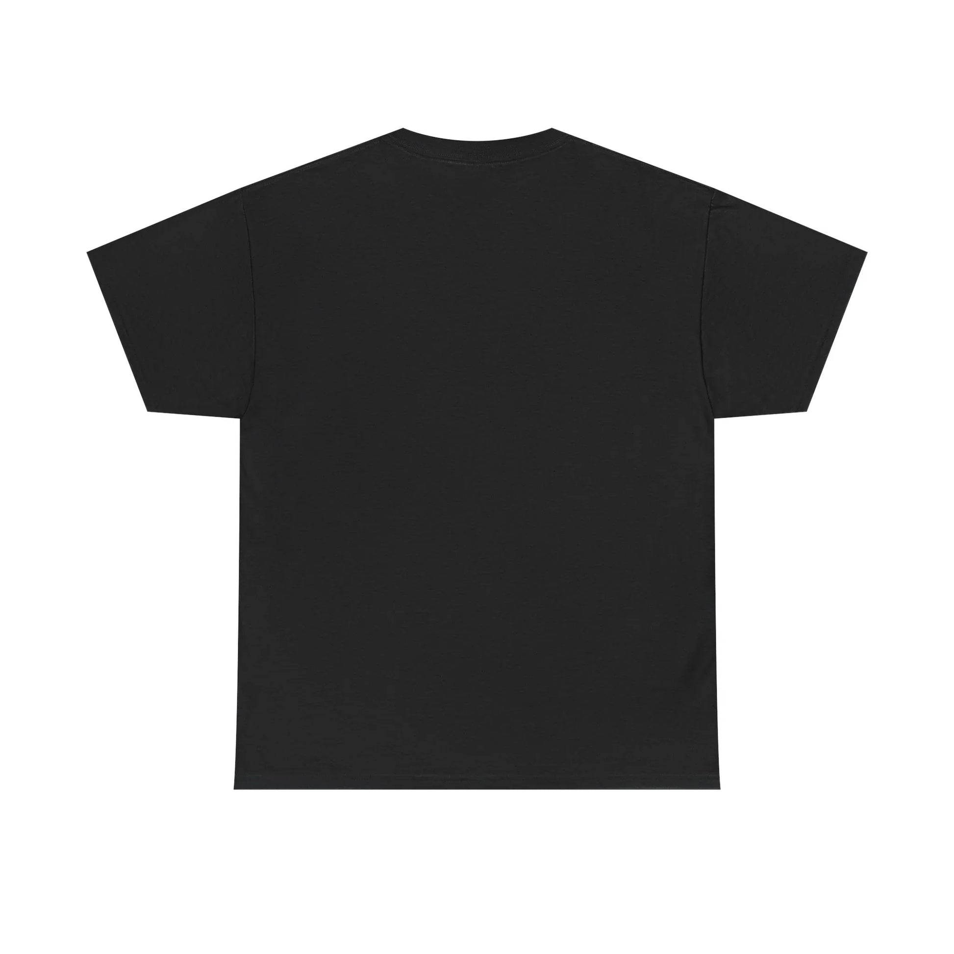 Plain black short sleeve t-shirt flat lay, basic unisex cotton tee back view