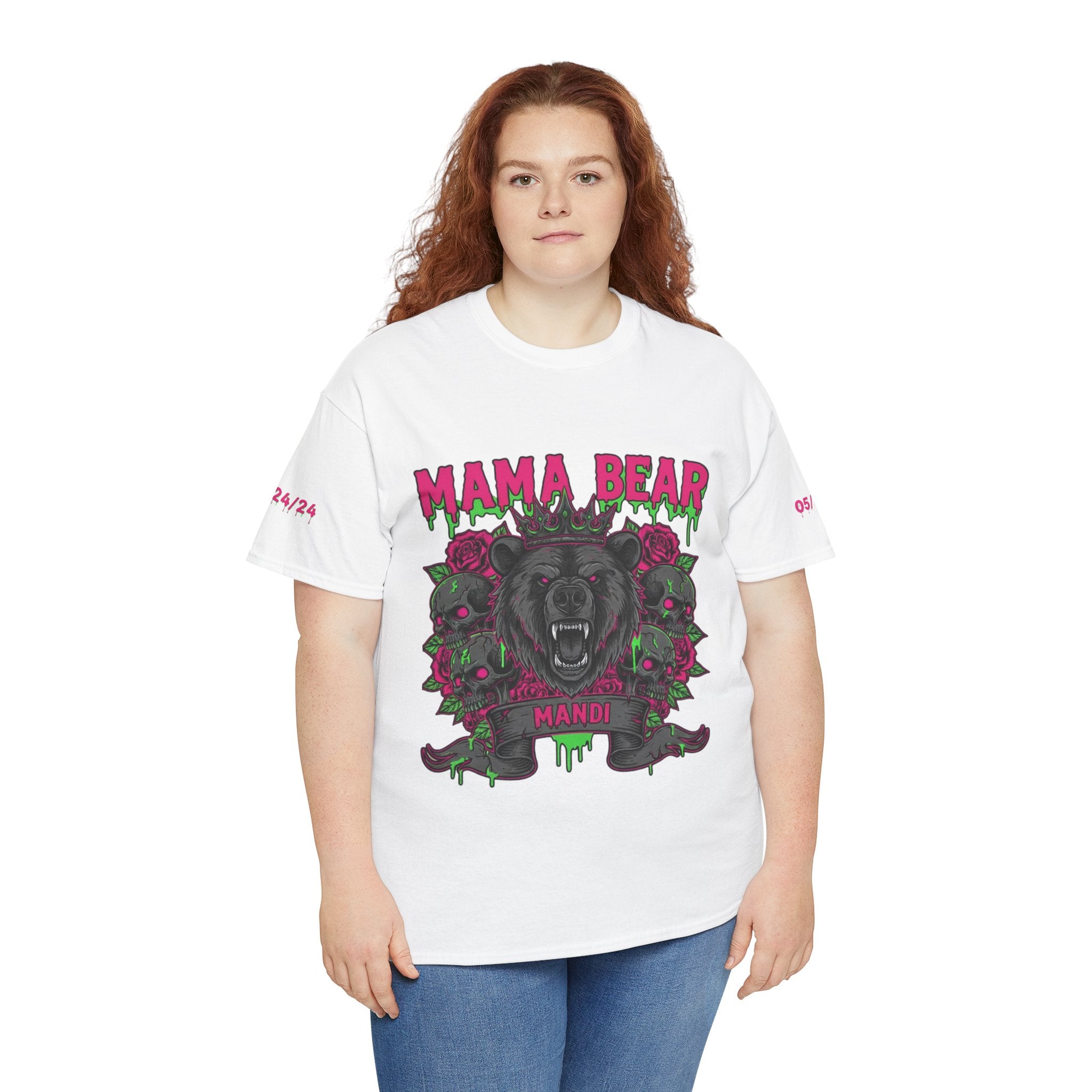 Momma Bear Floral Skull Tee — Bold Gothic Bear Graphic