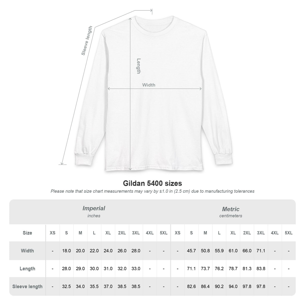 Measurement chart for Gildan 5400 shirts with size chart and dimensions. Im not the trick im the treat tee/