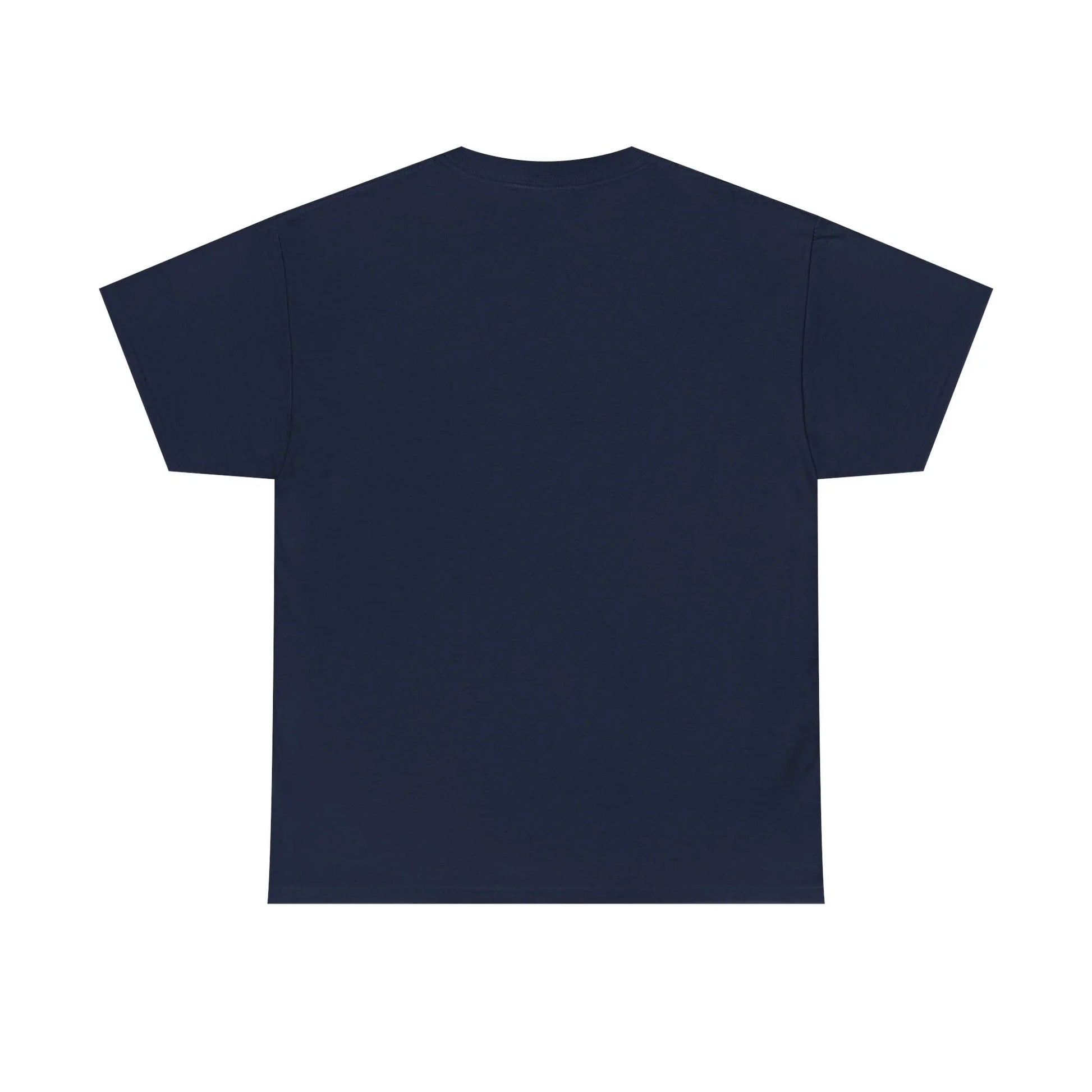 Plain navy blue cotton t-shirt back view, short sleeves, unisex casual apparel
