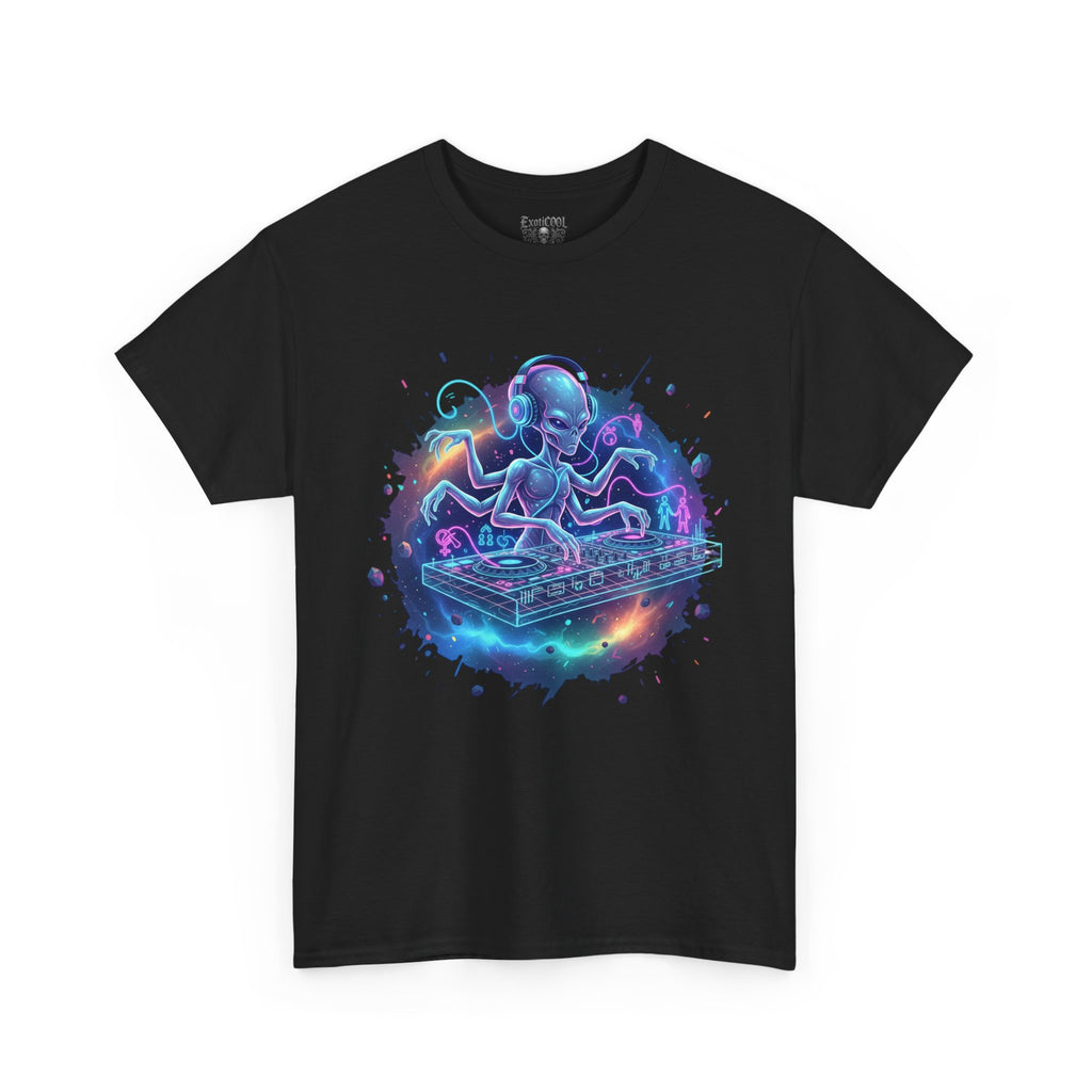 DJ ExoticCool Alien DJ T-Shirt — Neon Space Turntable Tee