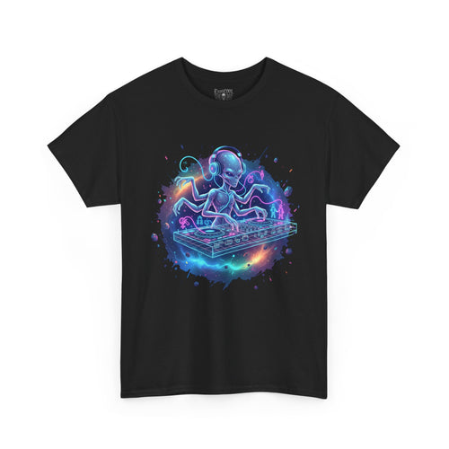 DJ ExoticCool Alien DJ T-Shirt — Neon Space Turntable Tee