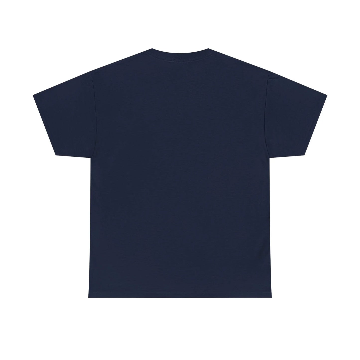 Plain navy blue t-shirt, back view on white background
