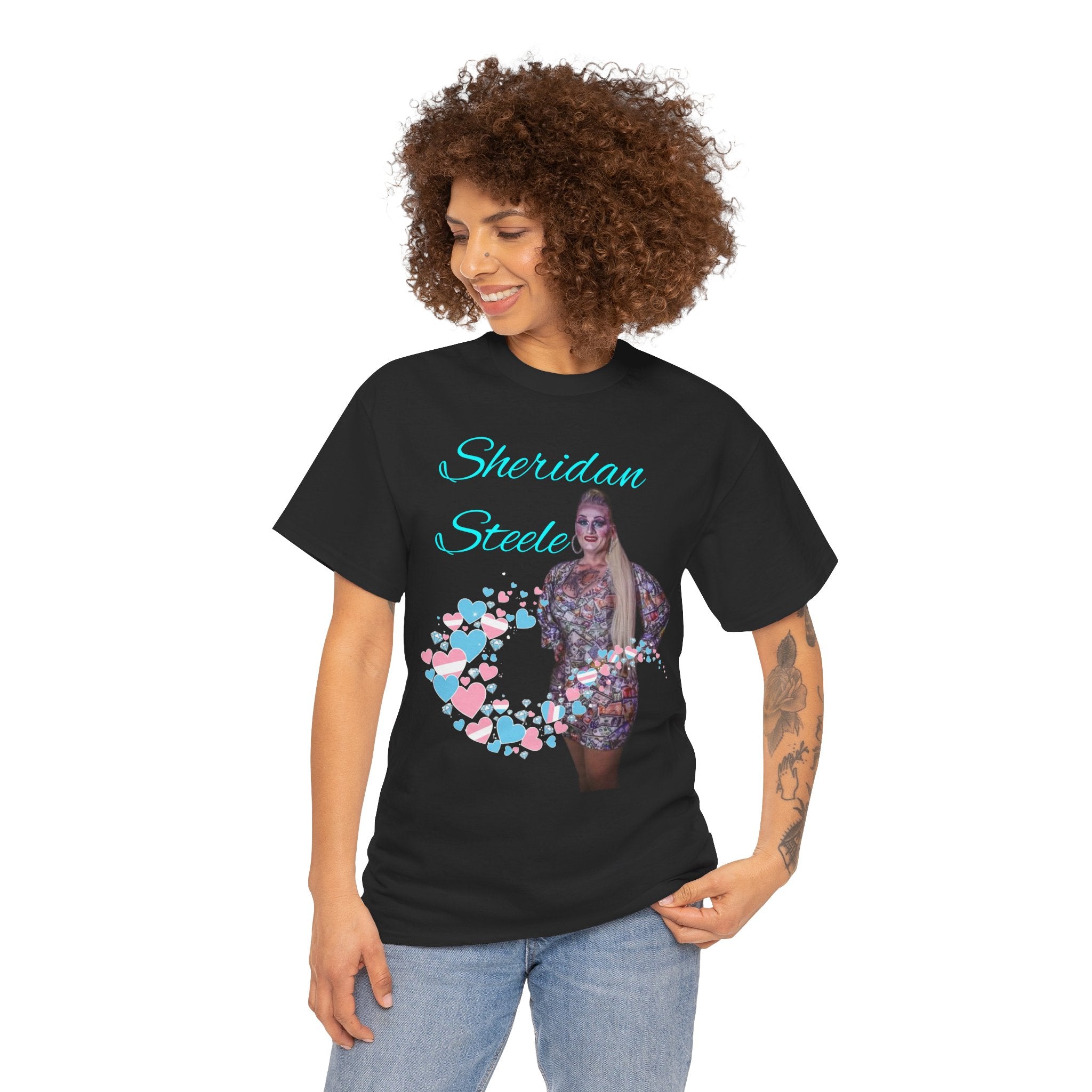 Sheridan Steele Portrait Tee — Glitter Hearts Photo Graphic T-Shirt (Trans Ally)