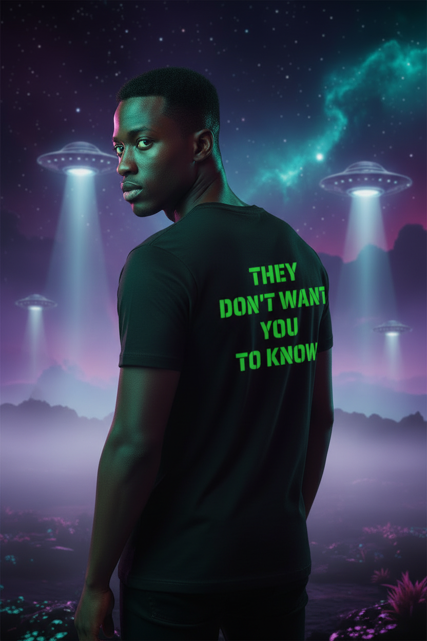 Exoticool black graphic tee back — bold green stencil text reading THEY DON'T WANT YOU TO KNOW