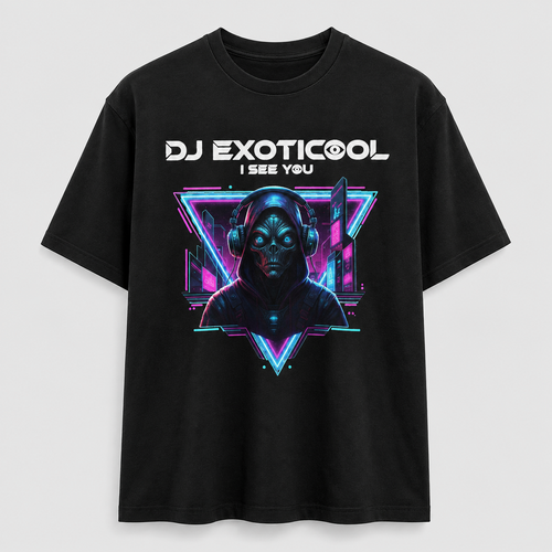 DJ Exoticool I See You black cyberpunk graphic tee front view