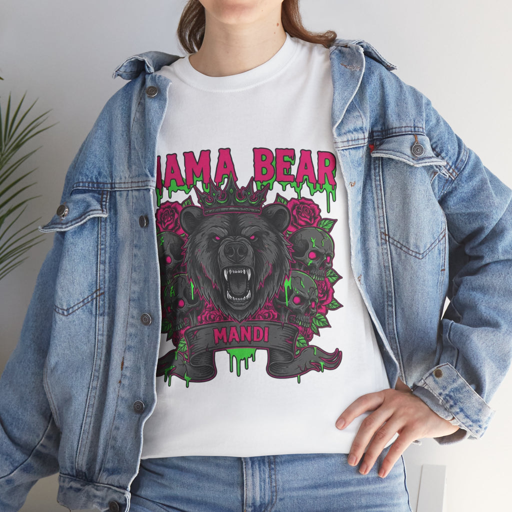 Momma Bear Floral Skull Tee — Bold Gothic Bear Graphic