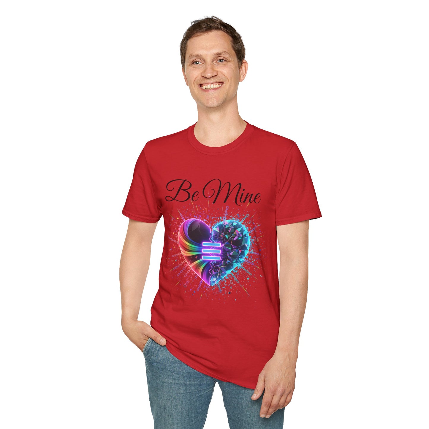 T-Shirt - "Be Mine" Rainbow Heart Equality Graphic Tee