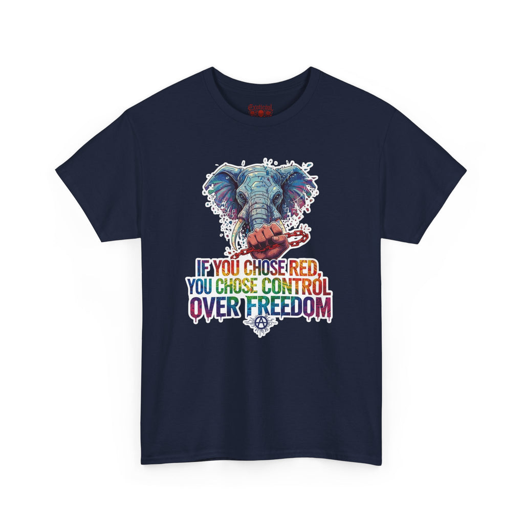 Elephant Freedom Tee — "If You Chose Red, You Chose Control Over Freedom" Graphic T-Shirt Navy