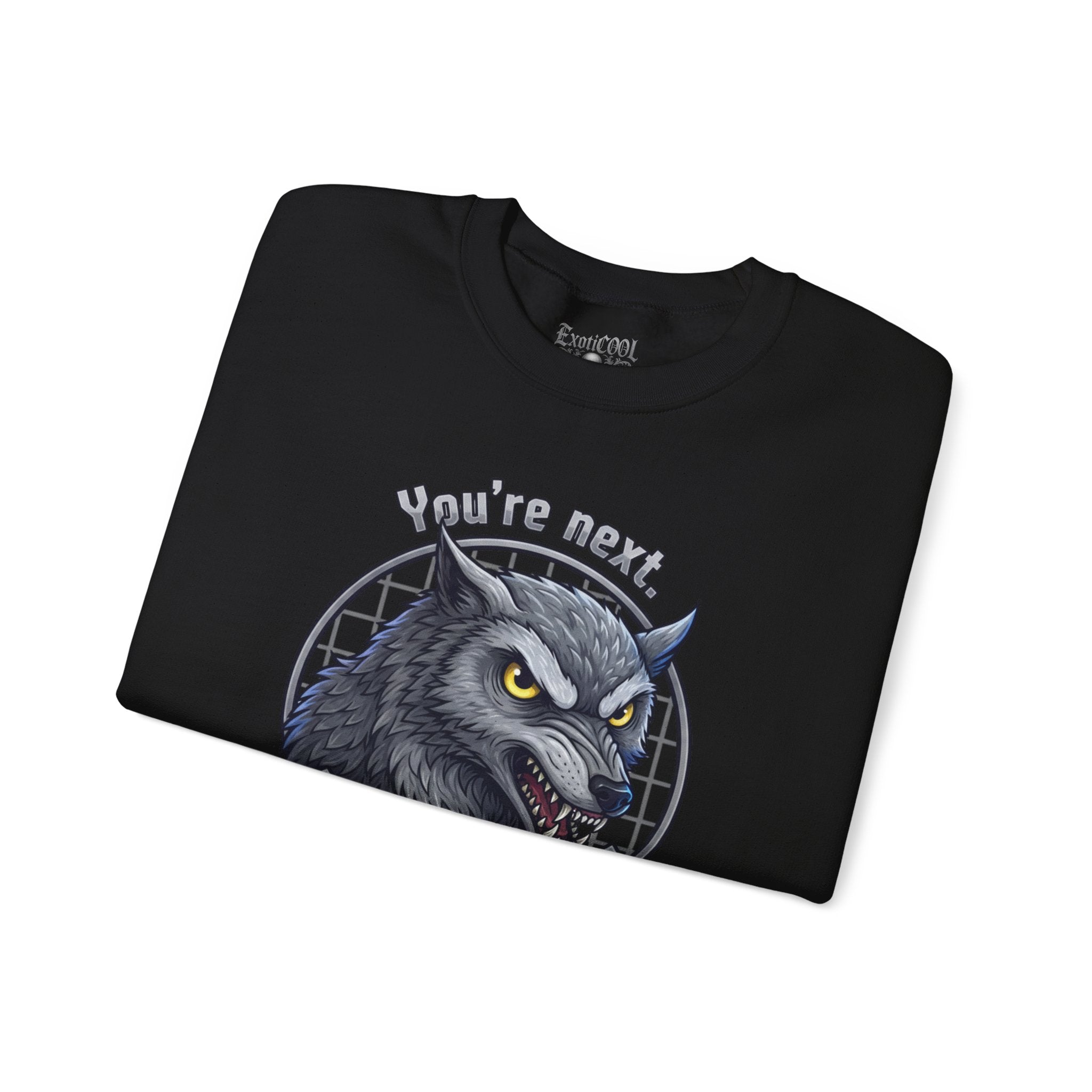 Wolf 'You're Next, Idiot' Graphic Sweatshirt - Edgy Humorous Crewneck
