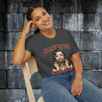 Model wearing the All I Ask Is You Creep It Real Halloween graphic tee in dark heather