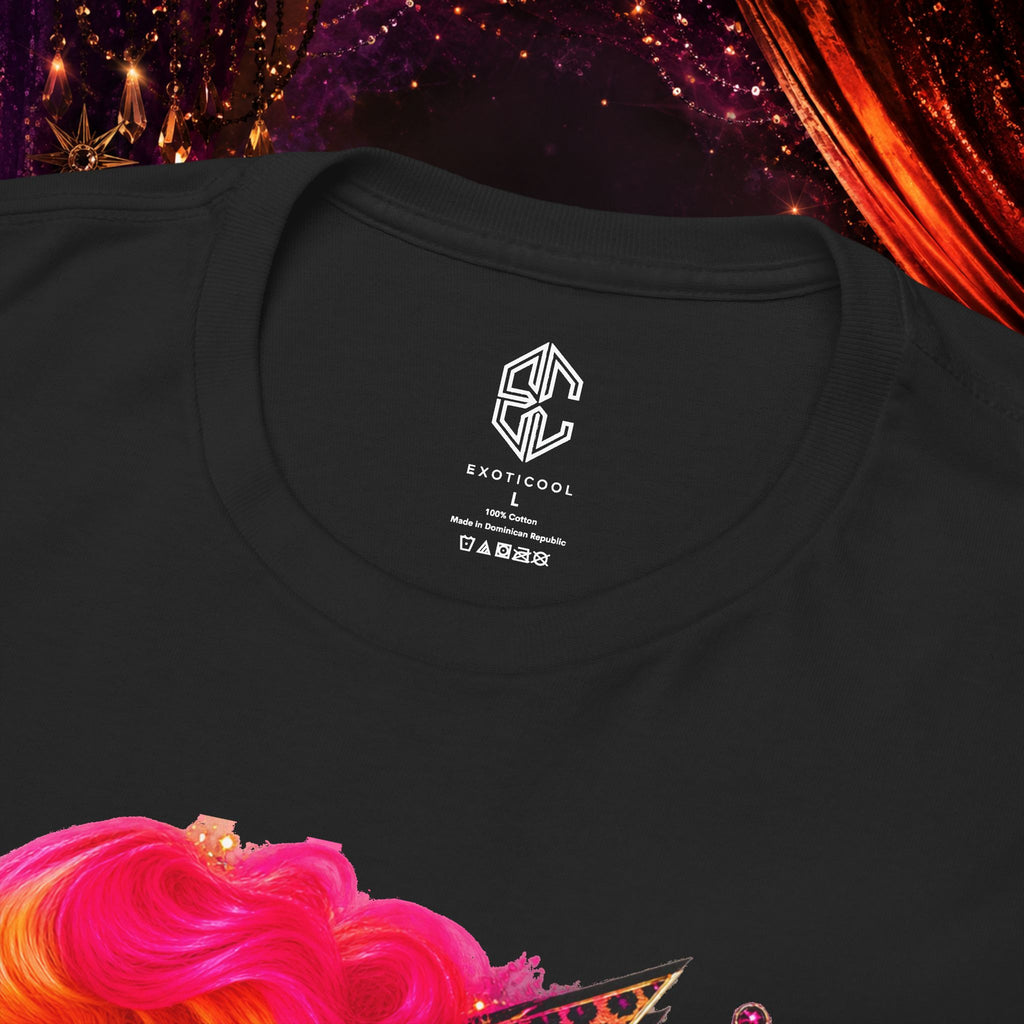 inner tag detail of the black Jessica St. James Glamour Portrait Tee showing the small printed neck graphic