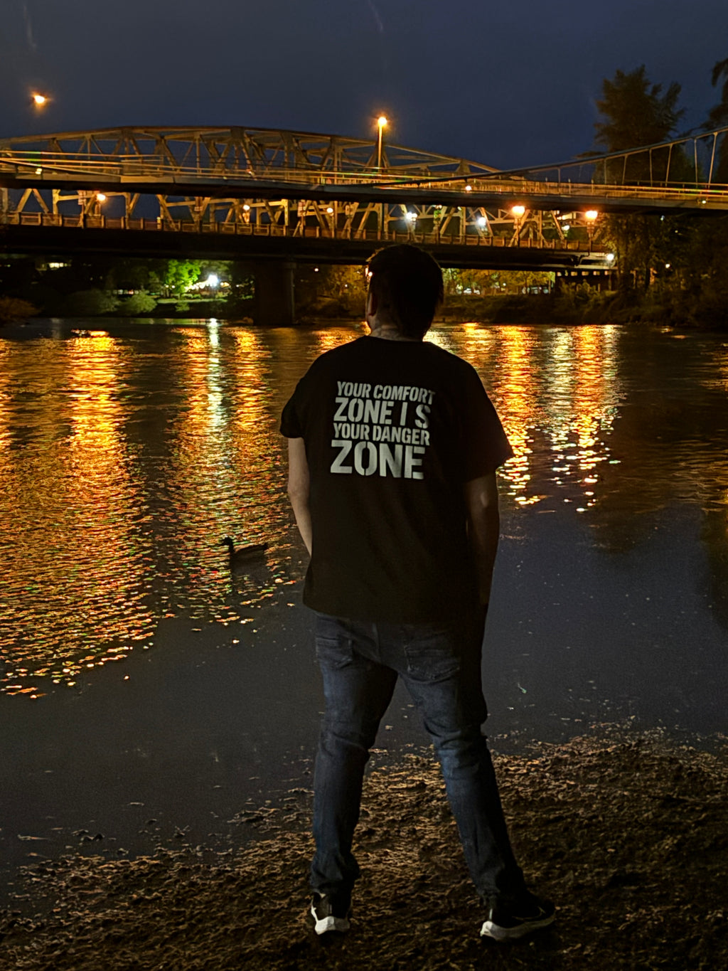 Exoticool-System-Glitch-Alien-Streetwear-Tee-Back-Print-Night-River-Wide-Shot-Outsider
