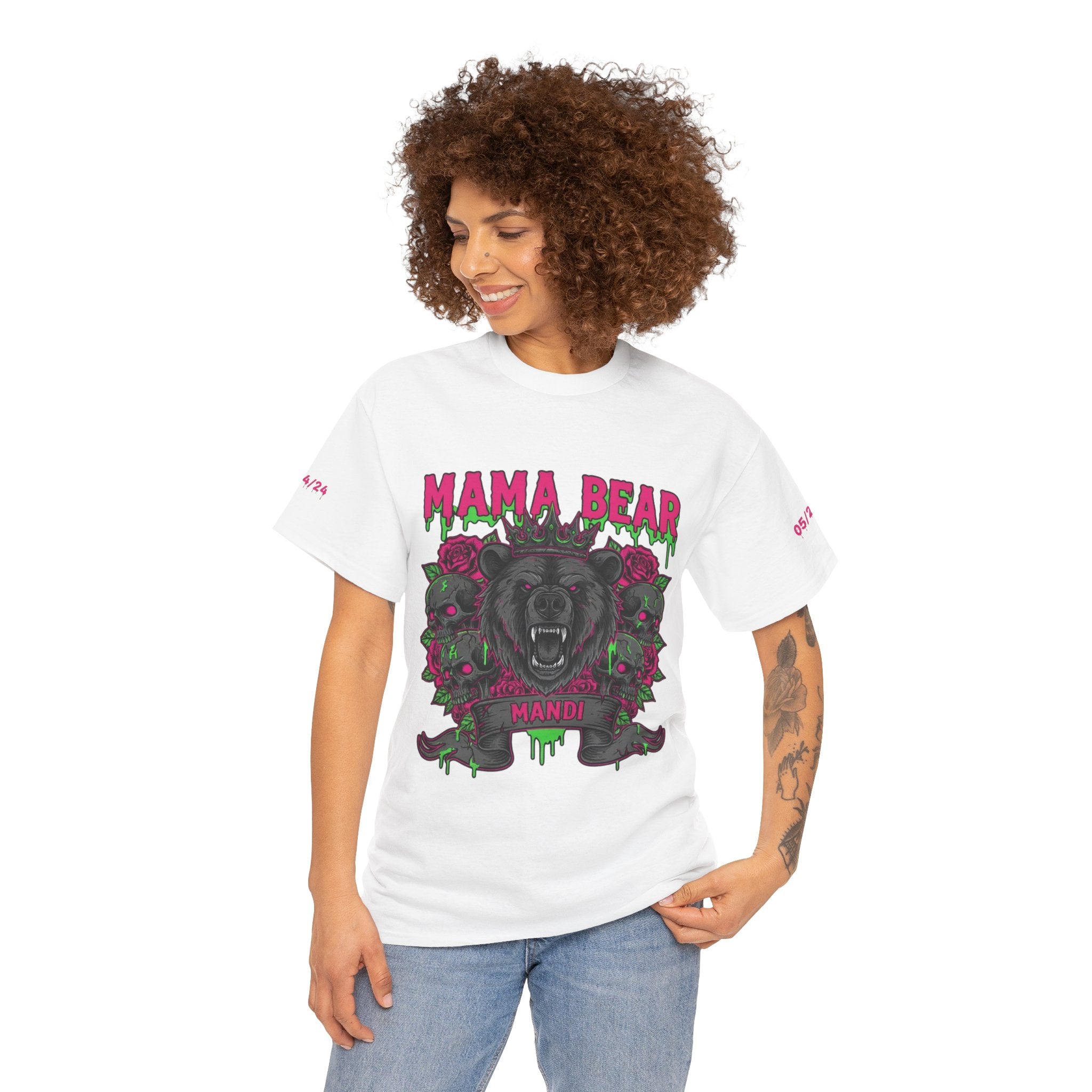 Momma Bear Floral Skull Tee — Bold Gothic Bear Graphic