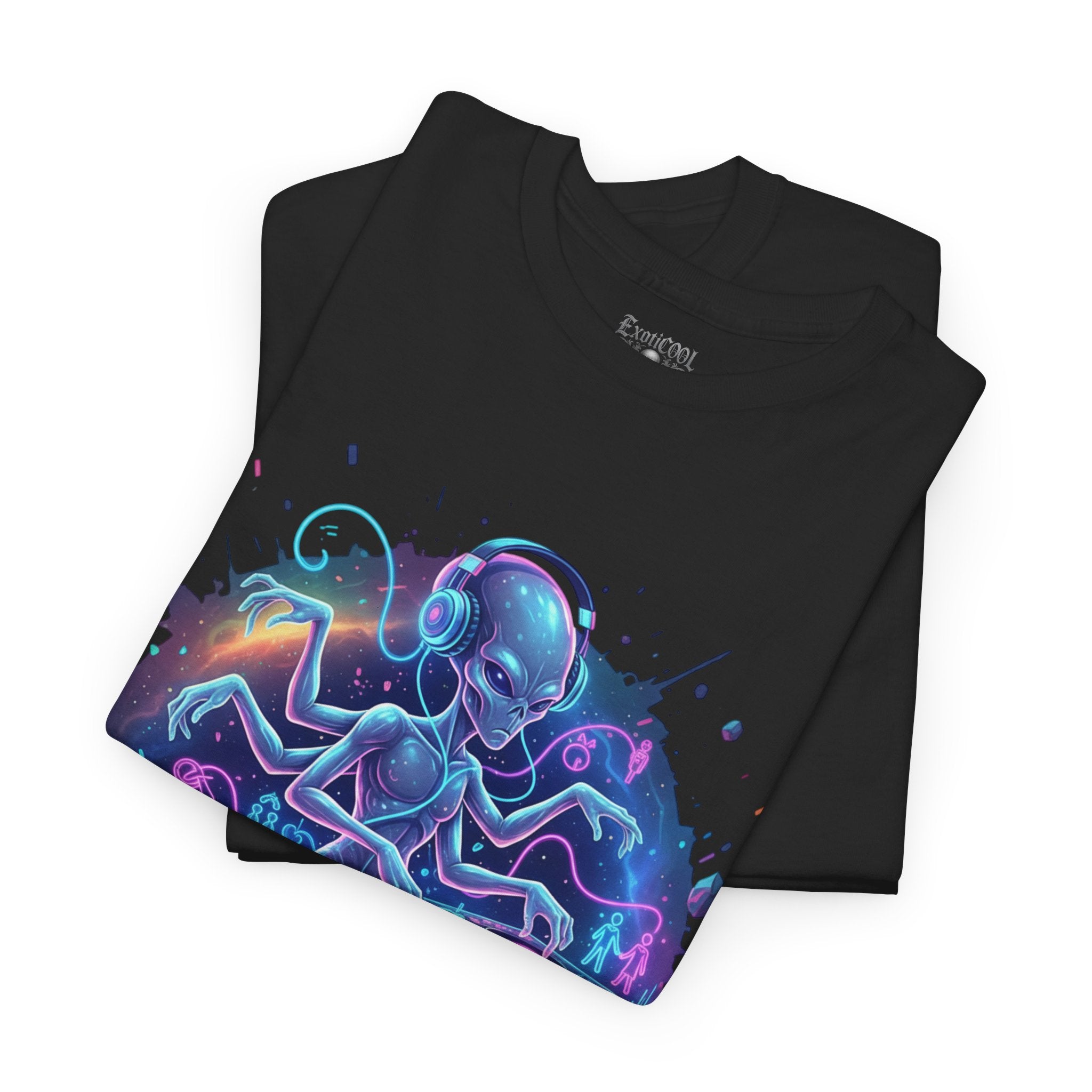 DJ ExoticCool Alien DJ T-Shirt — Neon Space Turntable Tee