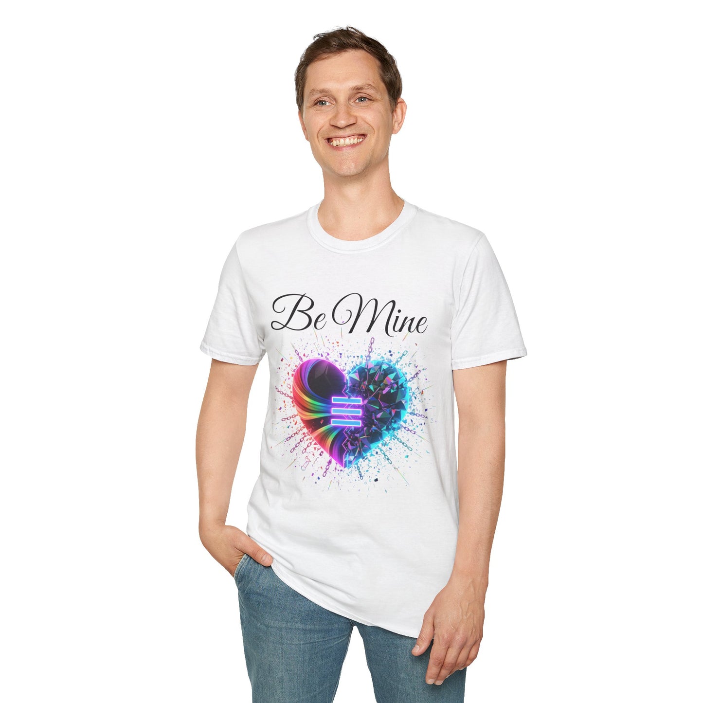 T-Shirt - "Be Mine" Rainbow Heart Equality Graphic Tee