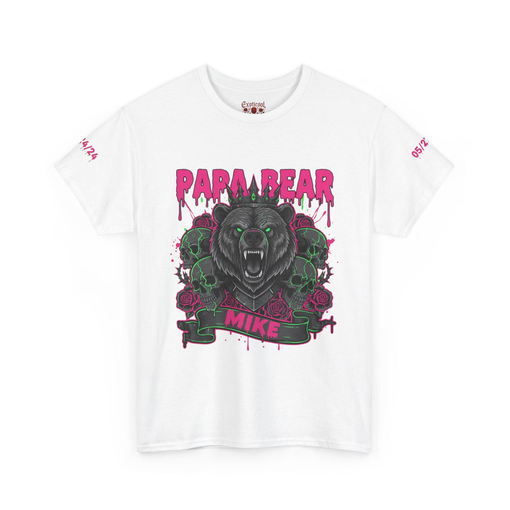 Papa Bear Personalized Tee — Dark Retro Bear "Mike" Graphic White