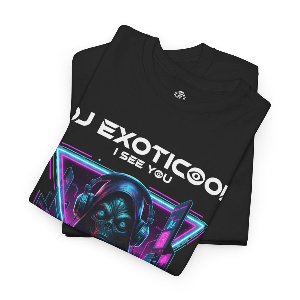 DJ Exoticool "I See You" Tee — Retro Cyberpunk Electronic Music T-Shirt