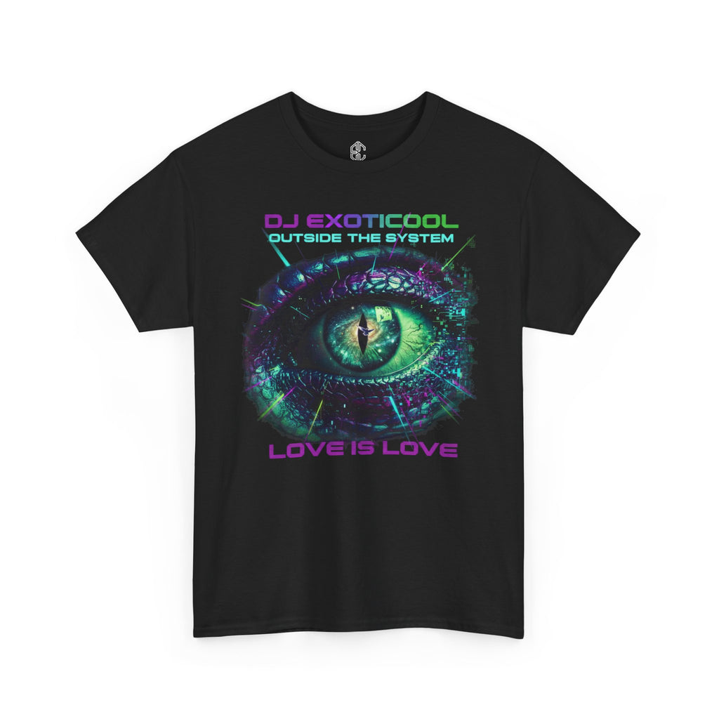 DJ Exoticool “Love Is Love” Graphic Tee — Cyber Eye DJ Concert Shirt Black