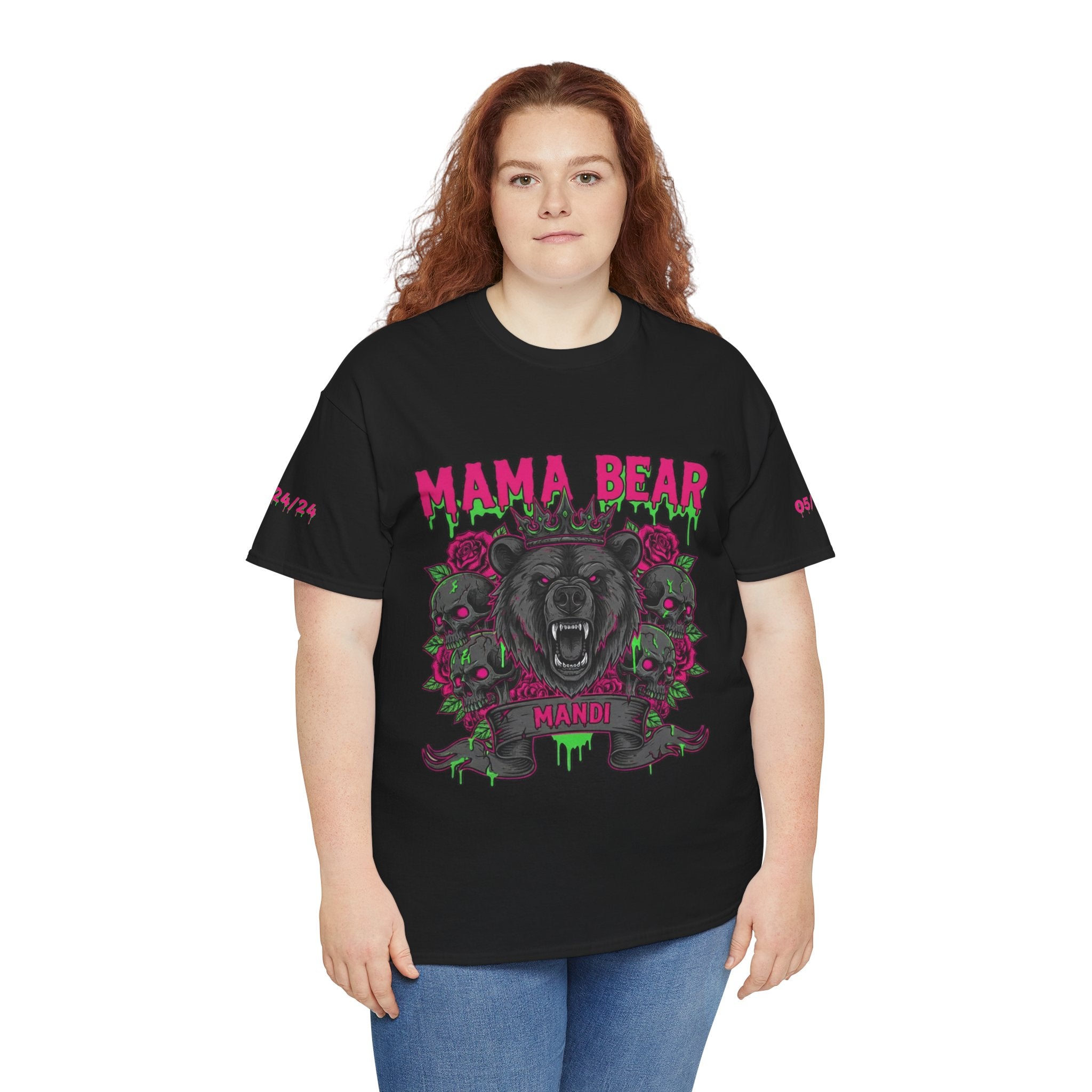 Momma Bear Floral Skull Tee — Bold Gothic Bear Graphic Black
