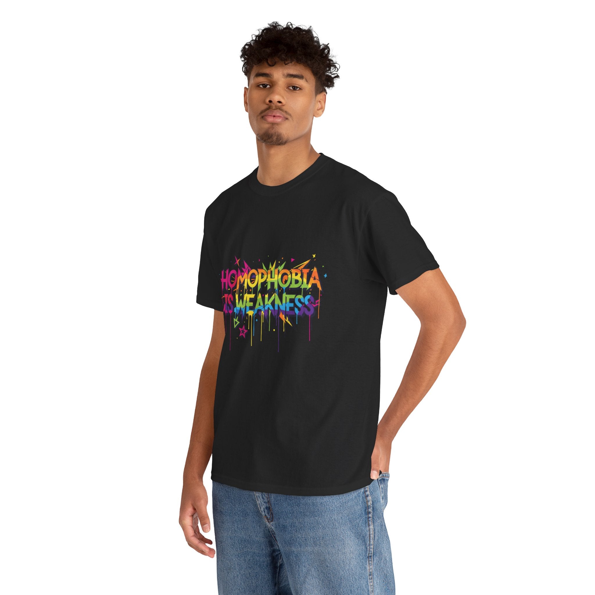 "Homophobia Is Weakness" Rainbow Graffiti T-Shirt