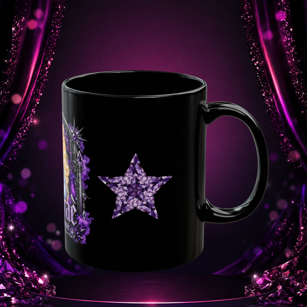Black Deseraè Stephens Janaè Purple Reign Glamour Mug showing the faceted purple crystal star graphic and handle