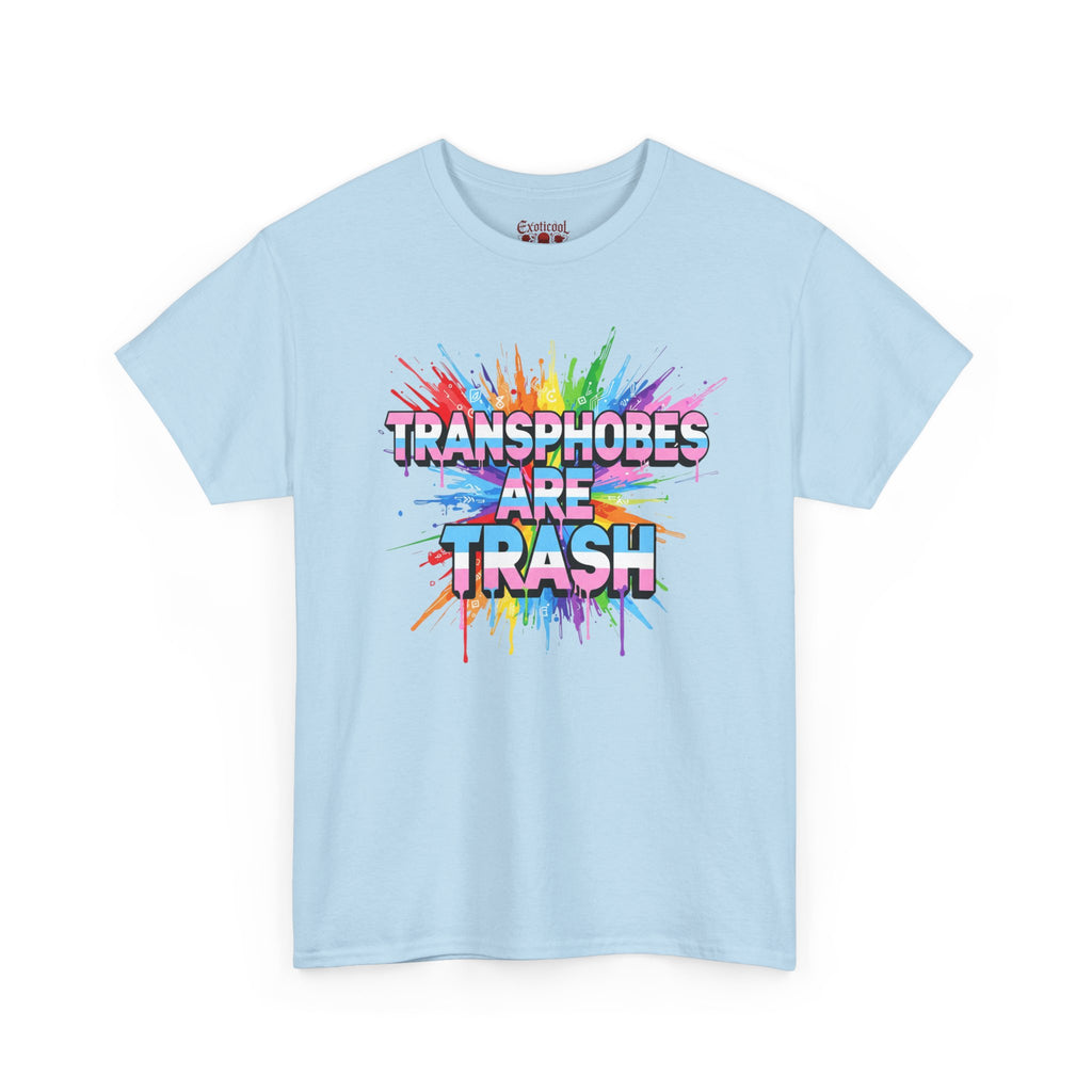 Transphobes Are Trash Tee — Pride Rainbow Activist T-Shirt Light Blue