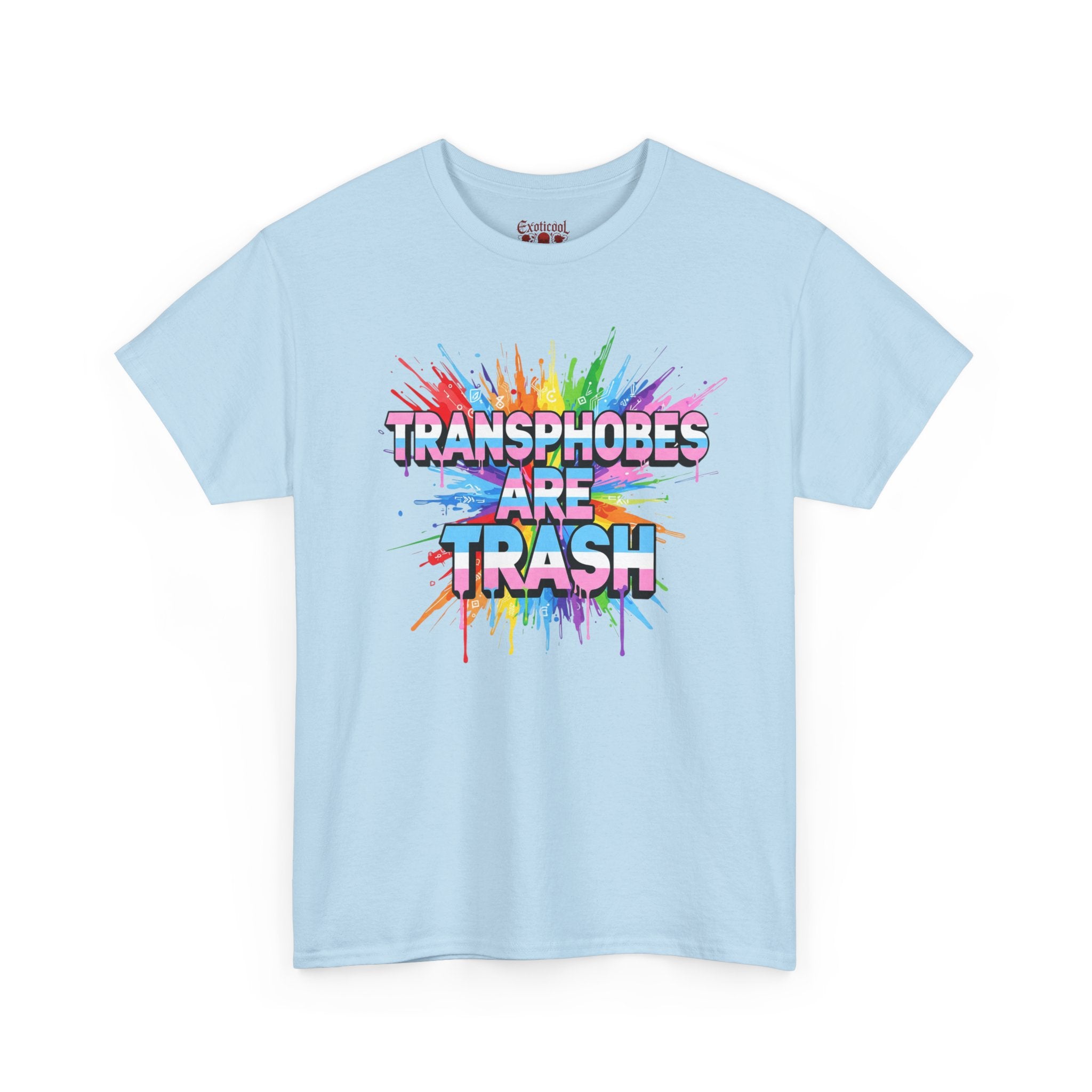 Transphobes Are Trash Tee — Pride Rainbow Activist T-Shirt Light Blue