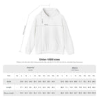 Gildan 18500 cyberpunk graphic hoodie size chart showing width, length and sleeve measurements for sizes