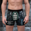Front view of black Exoticool alien abduction boxer briefs with UFO print and Signal Verified waistband
