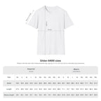 System Glitch cyberpunk graphic tee size chart with width, length and sleeve measurements