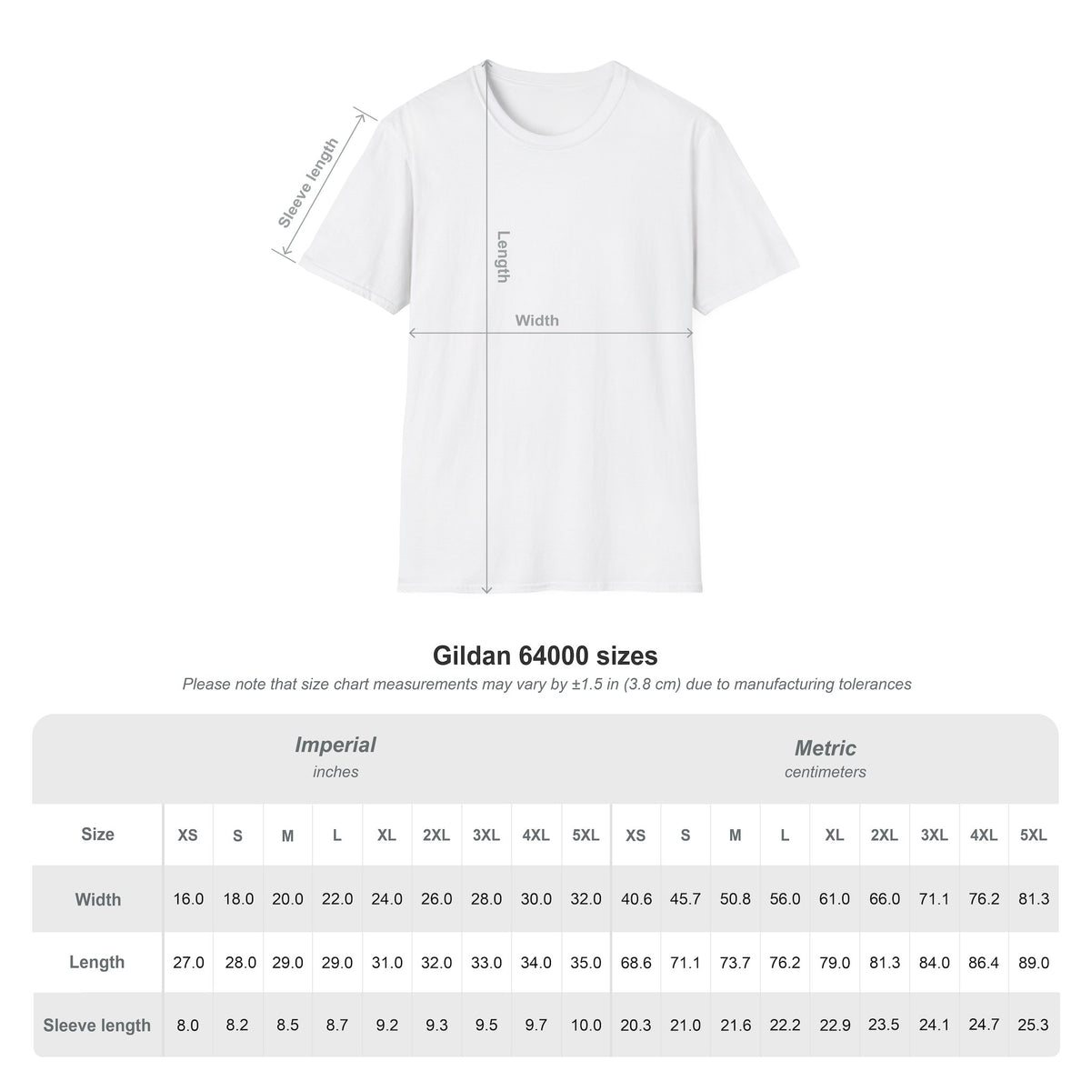 System Glitch cyberpunk graphic tee size chart with width, length and sleeve measurements