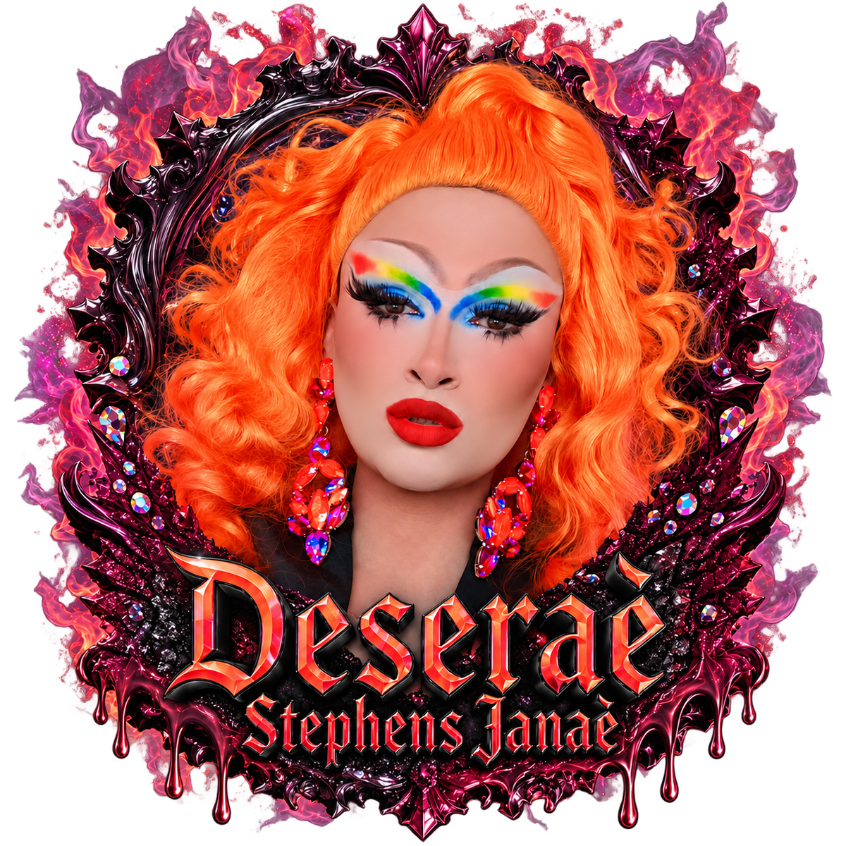 Deseraè Stephens Janaè in glamorous drag makeup and bold pageant styling