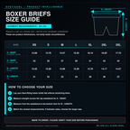 Exoticool Alien Abduction boxer briefs size chart with US sizes XS through 3XL.