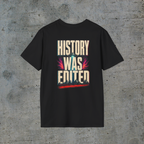 Back of black They Were Here First UFO graphic tee reading History Was Edited