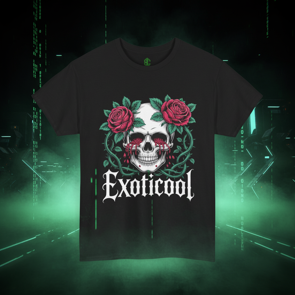 Skull Bleeding Eyes Dark Tee | Bold Gothic Graphic | Exoticool